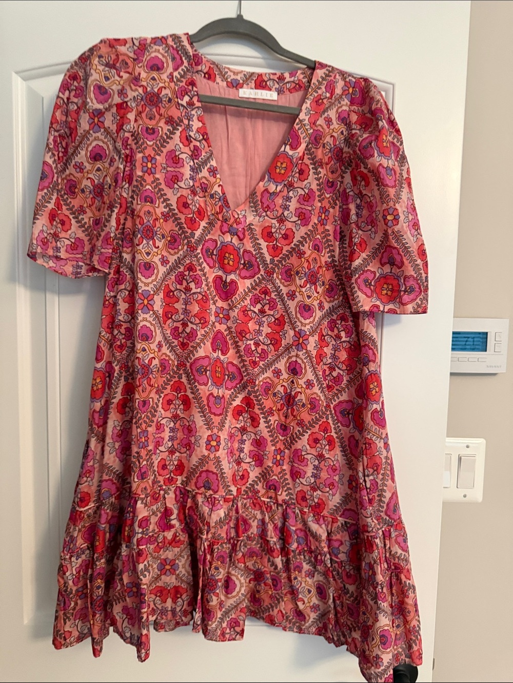 Karlie Pink and Red Floral V-Neck Mini Dress